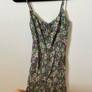 Floral Green Dress with Purple and White Flowers